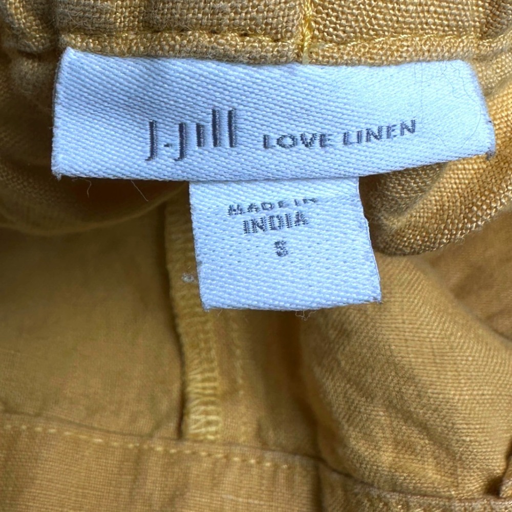 J. Jill Love Linen Mustard Yellow Wide Leg Cropped Pants Womens Small 100% Linen - Picture 3 of 7